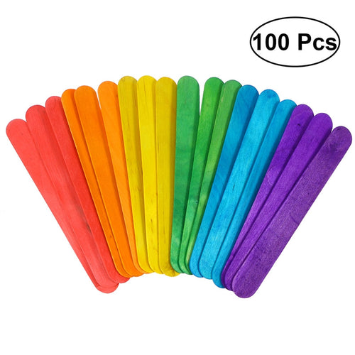 100Pcs Colored Wood Craft Sticks Popsicle Wood Colorful Craft Stick for DIY Crafts Creative Designs (Random Colors)