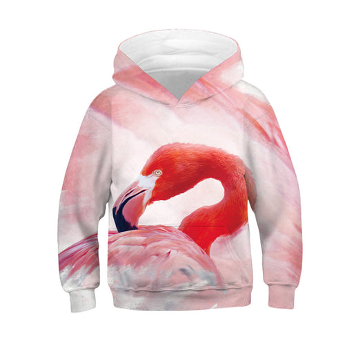 Children 3D Full Print Pink Sweatshirts Boy Girl Swan Flamingo Pullovers Hoodies Bird Flower Grass Streetwear Tracksuits Clothes