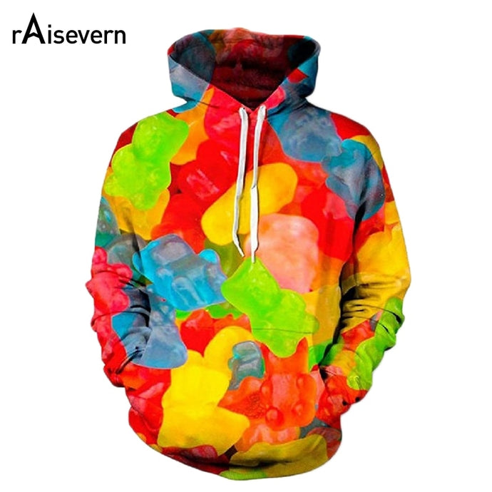 Raisevern Cute Jelly Hoodies Men Women Funny Candy Full Print 3D Sweatshirts Thin Style Hooded Pullovers Hoody Tops Dropship